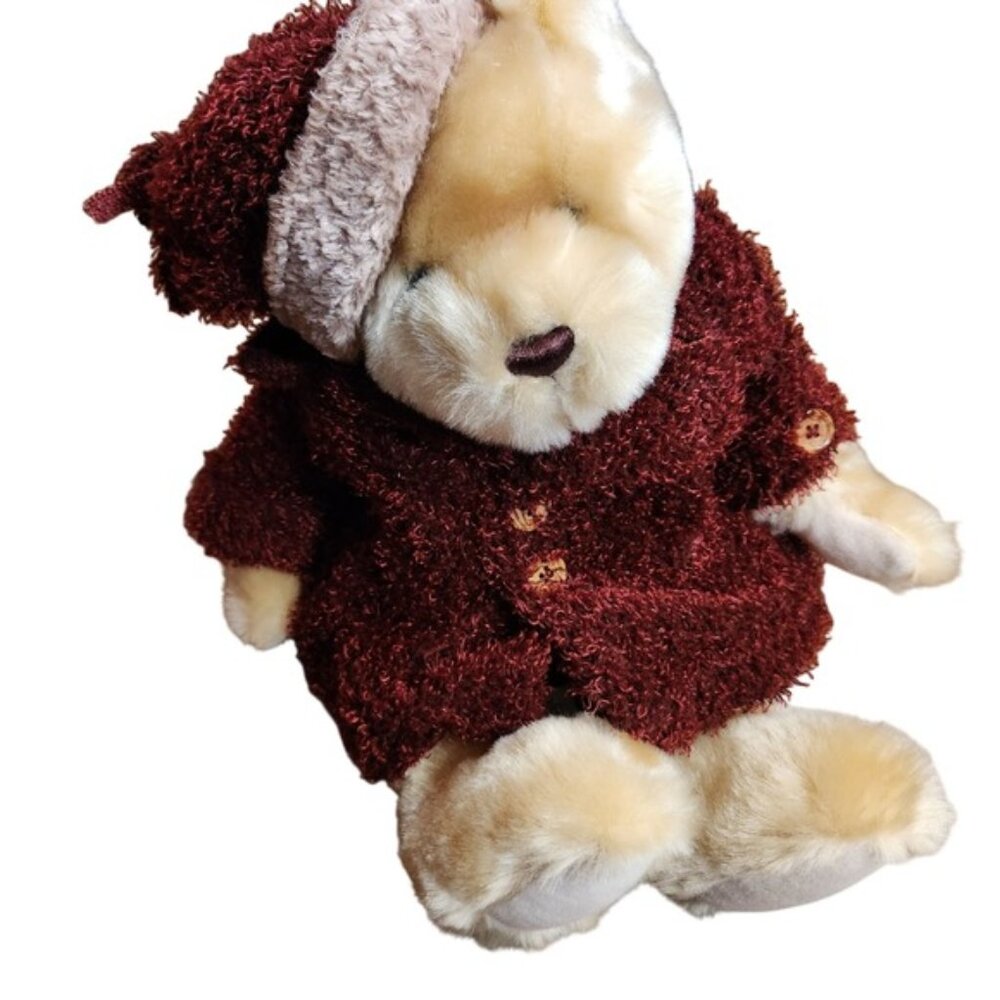 Berrie Rich Collection Teddy Bear Burgundy Knit Coat‎ and Hat 13 Inch Plush y2k